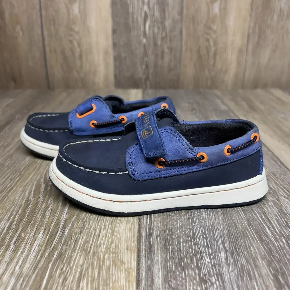 Sperry Cupsole Navy Blue Orange Deck Boat Shoes Kids Youth US Size 9.5M YB48896